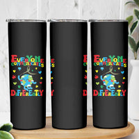 Autism Awareness Skinny Tumbler Everyone Communicates Different Puzzle Cute Earth