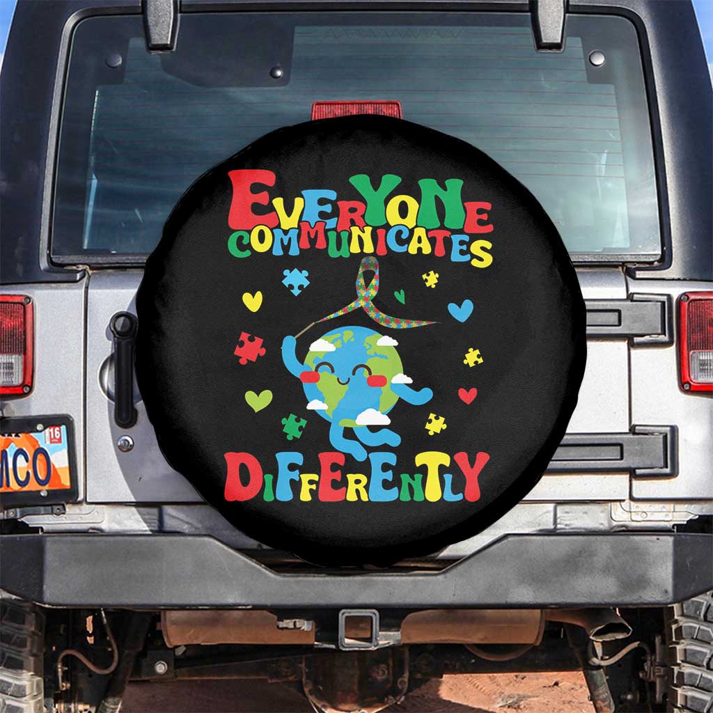 Autism Awareness Spare Tire Cover Everyone Communicates Different Puzzle Cute Earth