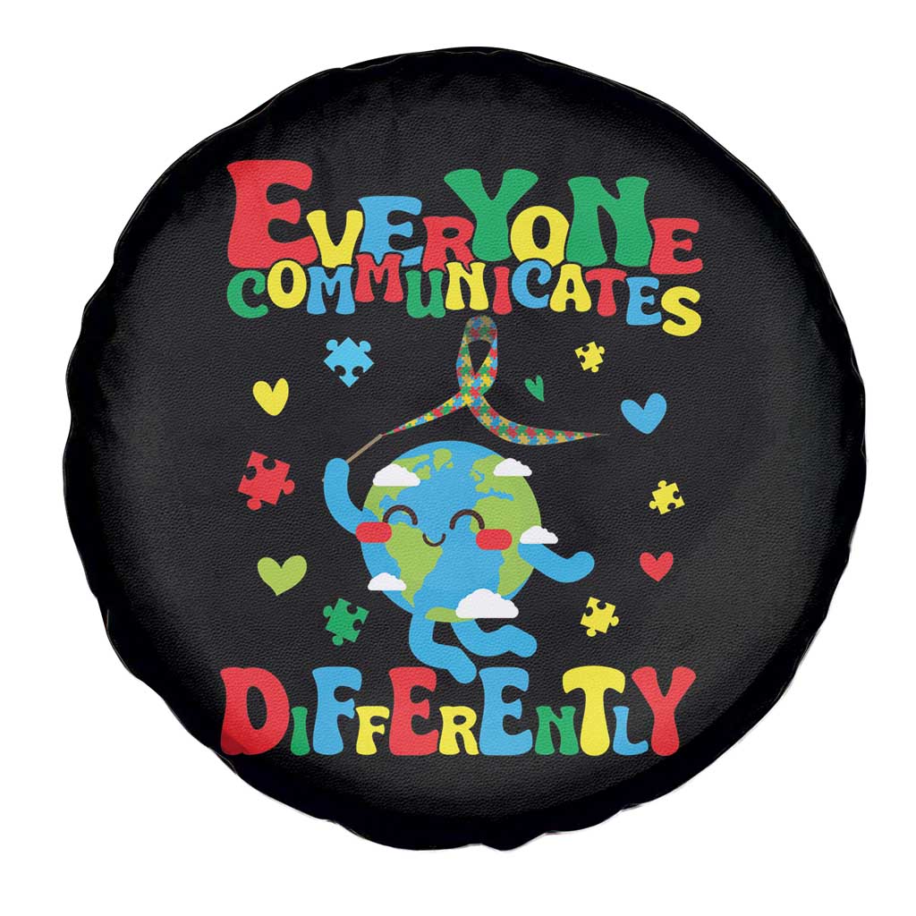 Autism Awareness Spare Tire Cover Everyone Communicates Different Puzzle Cute Earth