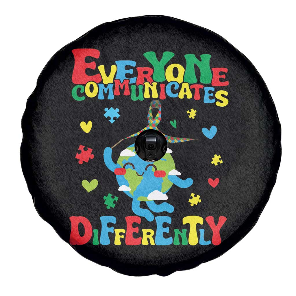Autism Awareness Spare Tire Cover Everyone Communicates Different Puzzle Cute Earth