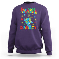 Autism Awareness Sweatshirt Everyone Communicates Different Puzzle Cute Earth - Wonder Print Shop
