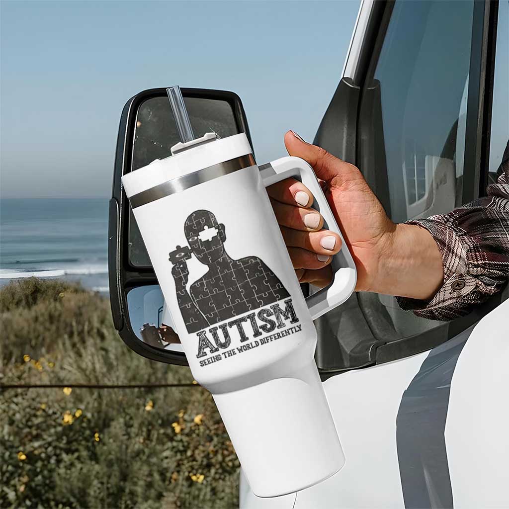 Autism Awareness Tumbler With Handle Autistic Seeing The World From A Different Angle Aesthetic
