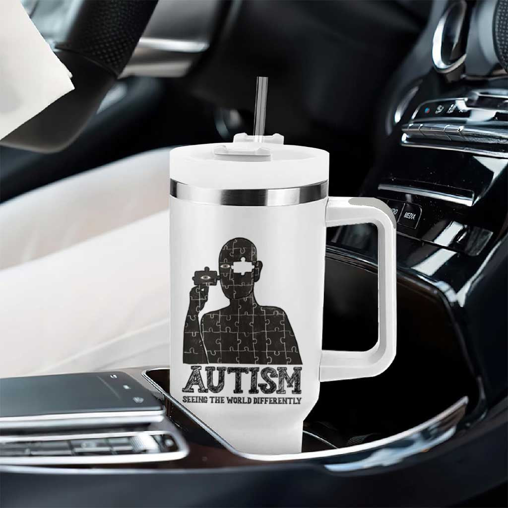 Autism Awareness Tumbler With Handle Autistic Seeing The World From A Different Angle Aesthetic