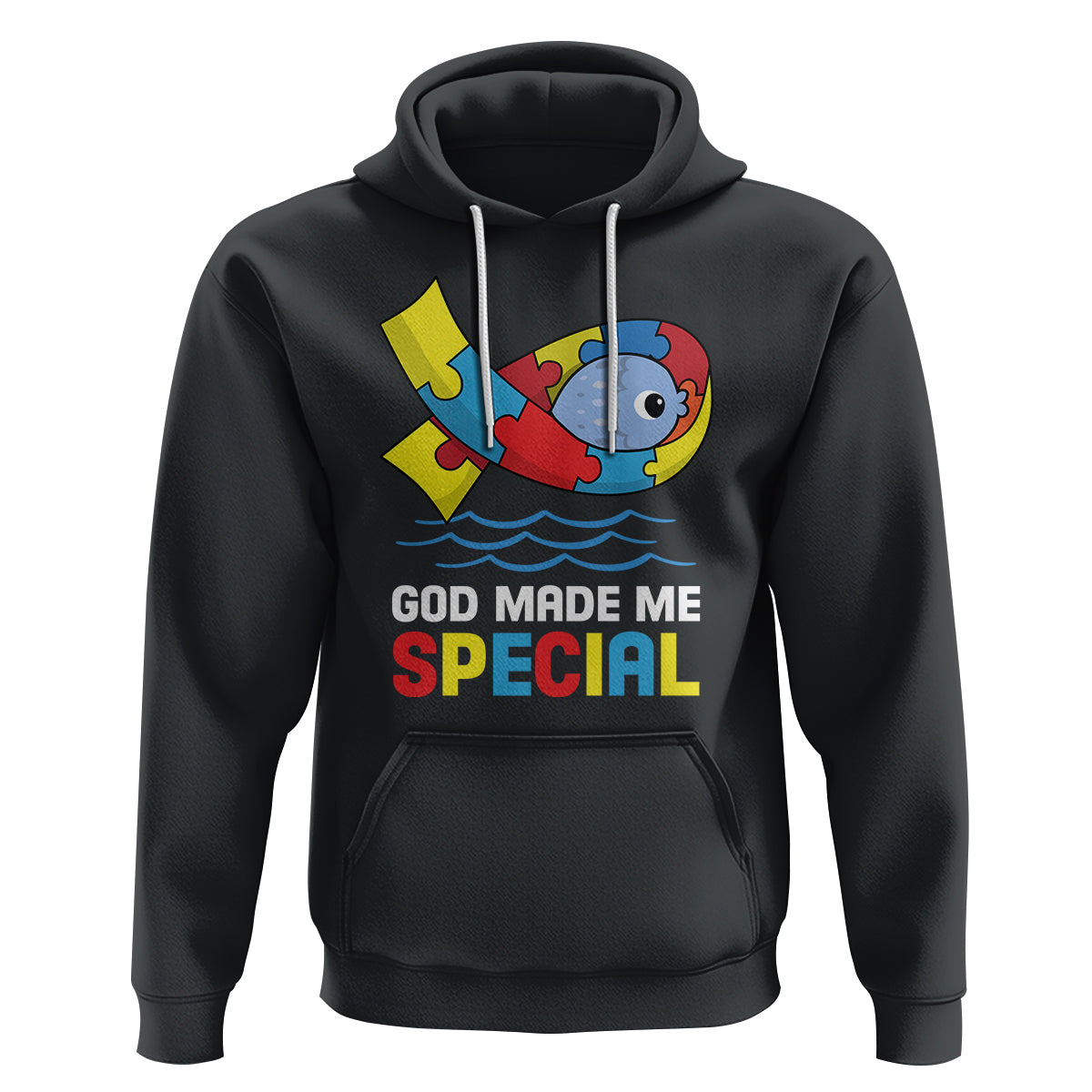 Autism Awareness Hoodie God Made Me Special Cute Fish Puzzle Ribbon - Wonder Print Shop