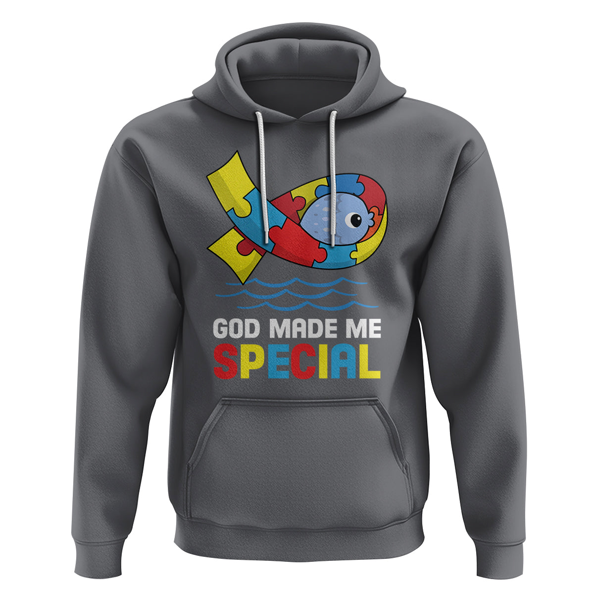 Autism Awareness Hoodie God Made Me Special Cute Fish Puzzle Ribbon - Wonder Print Shop