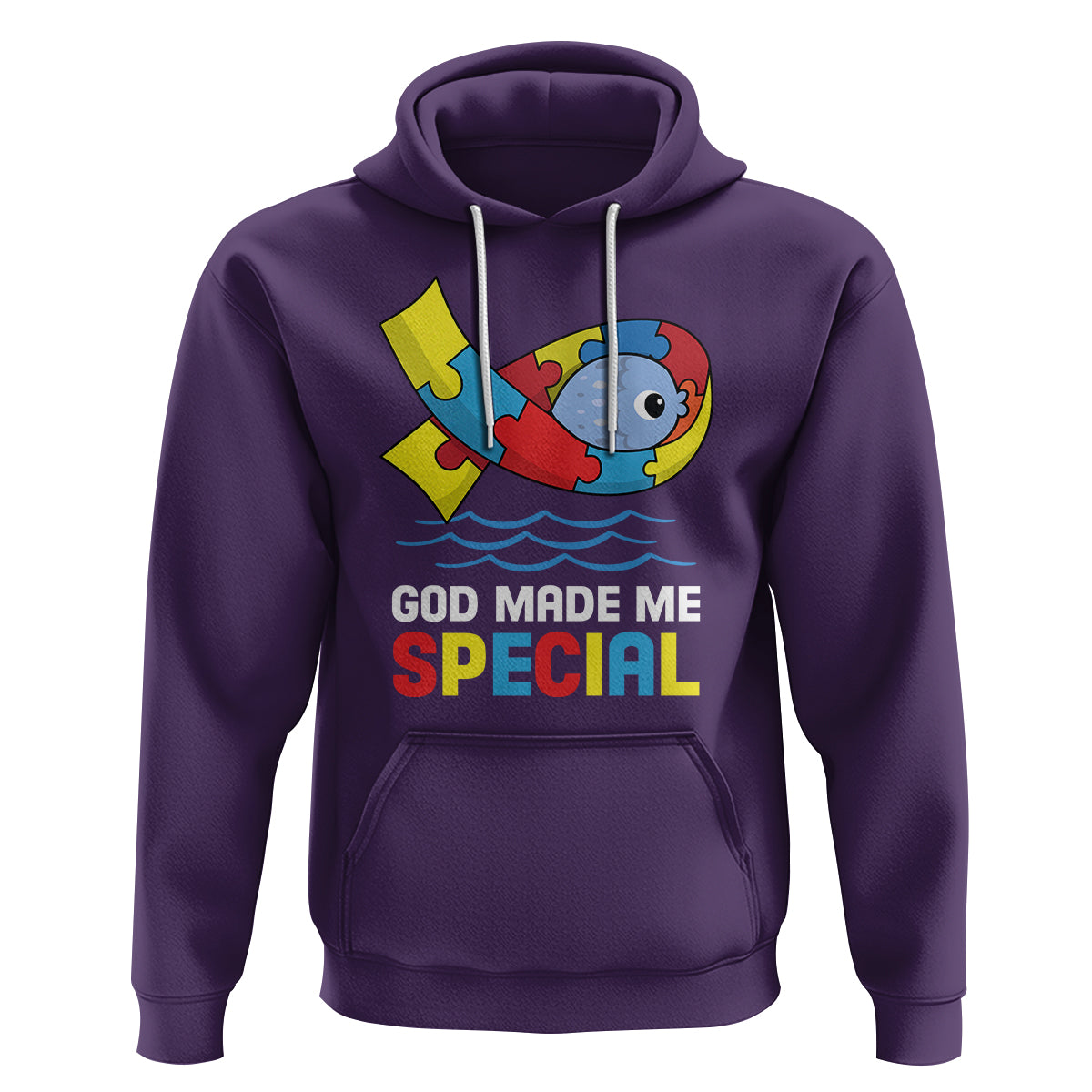 Autism Awareness Hoodie God Made Me Special Cute Fish Puzzle Ribbon - Wonder Print Shop