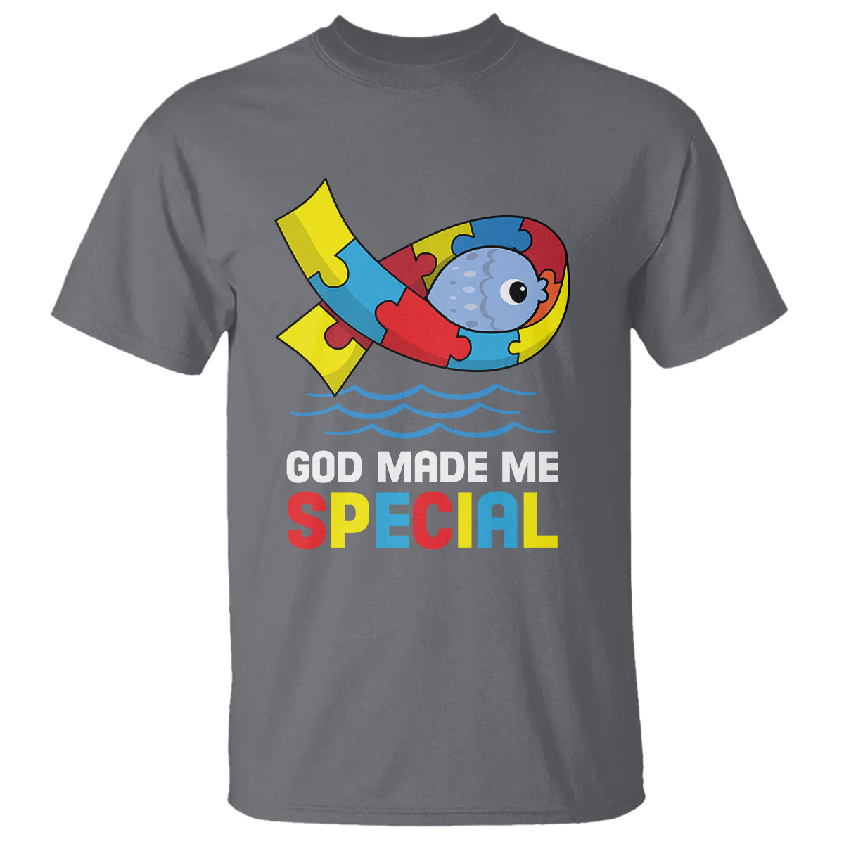 Autism Awareness T Shirt God Made Me Special Cute Fish Puzzle Ribbon - Wonder Print Shop