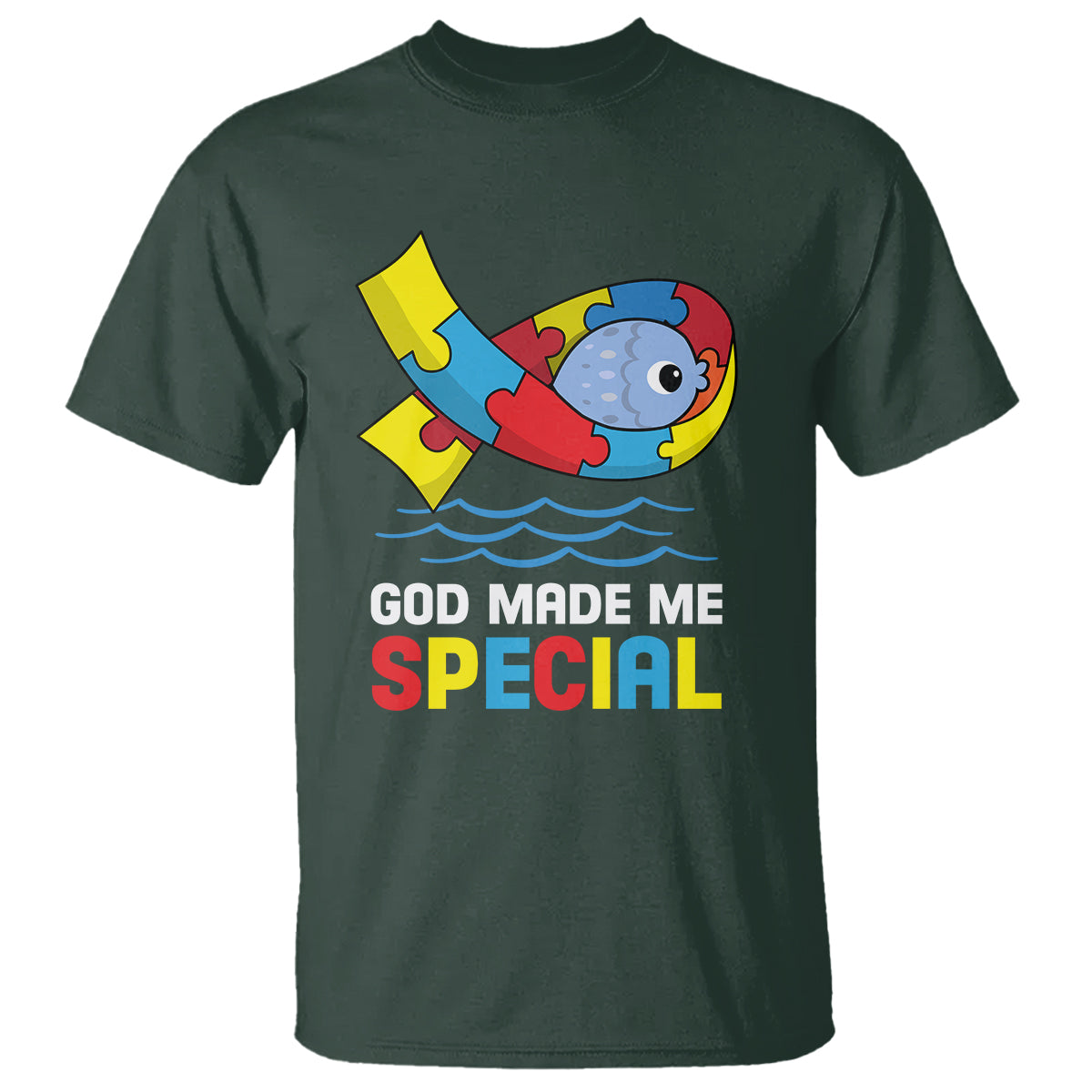 Autism Awareness T Shirt God Made Me Special Cute Fish Puzzle Ribbon - Wonder Print Shop