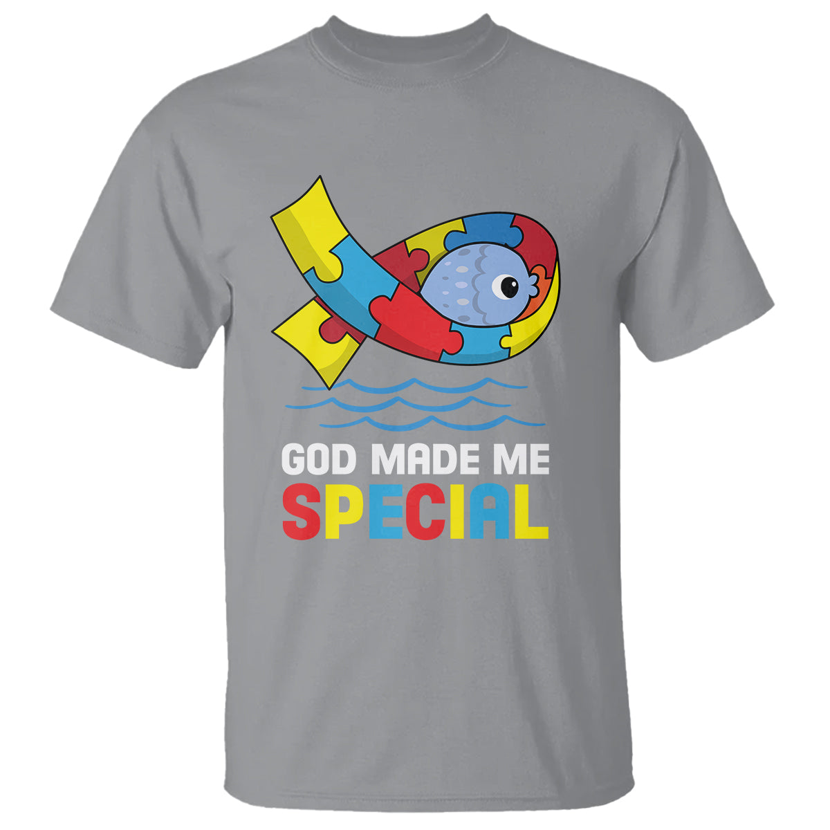 Autism Awareness T Shirt God Made Me Special Cute Fish Puzzle Ribbon - Wonder Print Shop