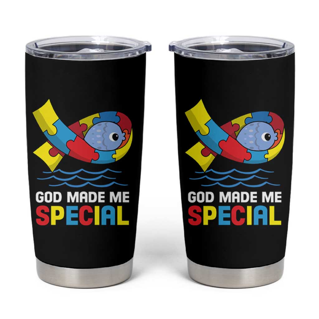 Autism Awareness Tumbler Cup God Made Me Special Cute Fish Puzzle Ribbon