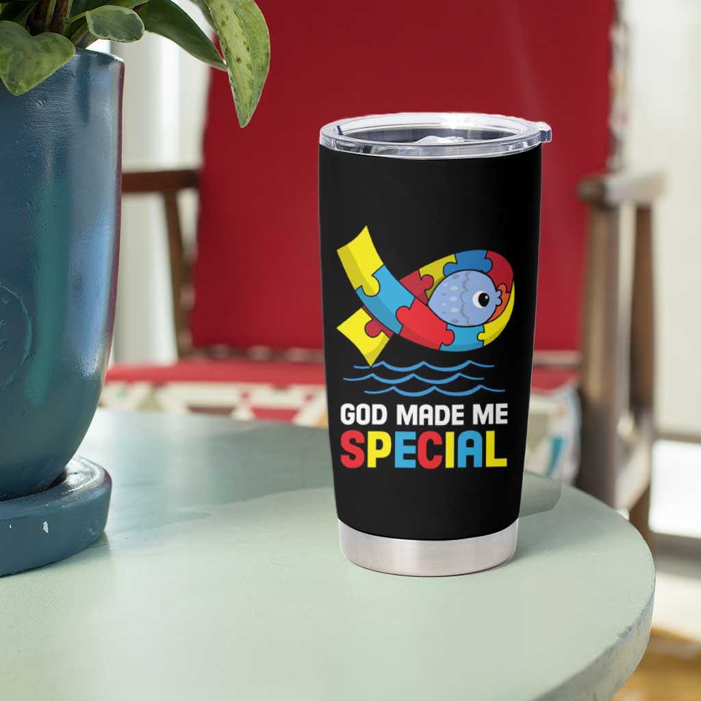 Autism Awareness Tumbler Cup God Made Me Special Cute Fish Puzzle Ribbon