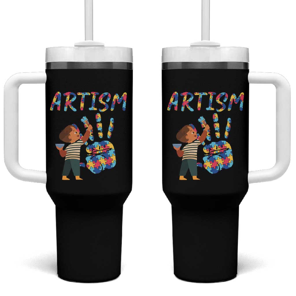 Autism Awareness Tumbler With Handle Artism Puzzle Boys Men Artist Autistic