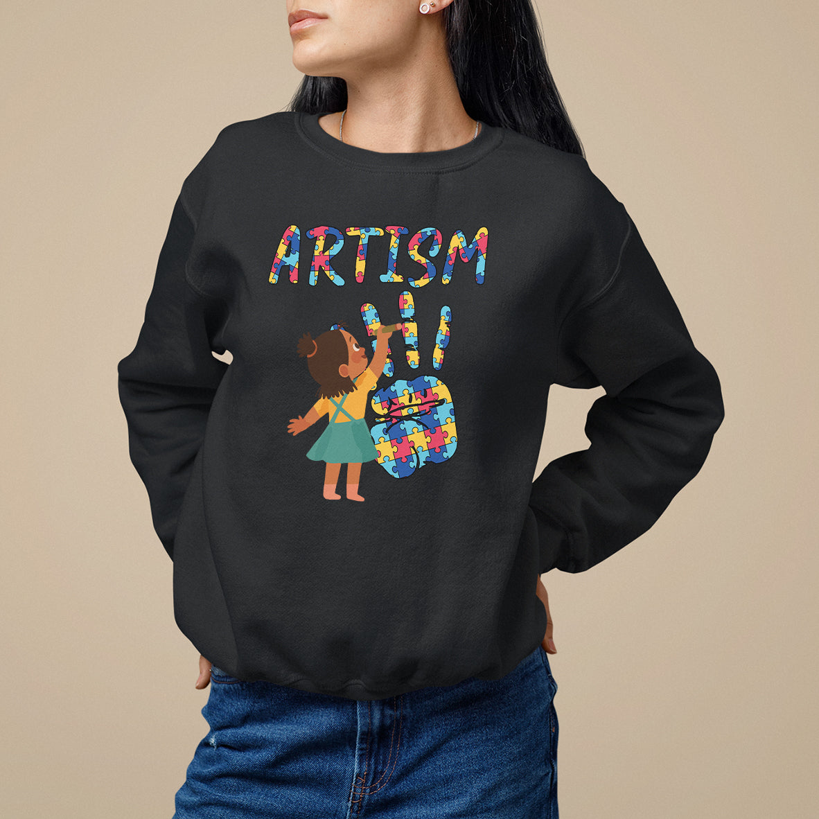 Autism Awareness Sweatshirt Artism Puzzle Girls Women Artist Autistic - Wonder Print Shop