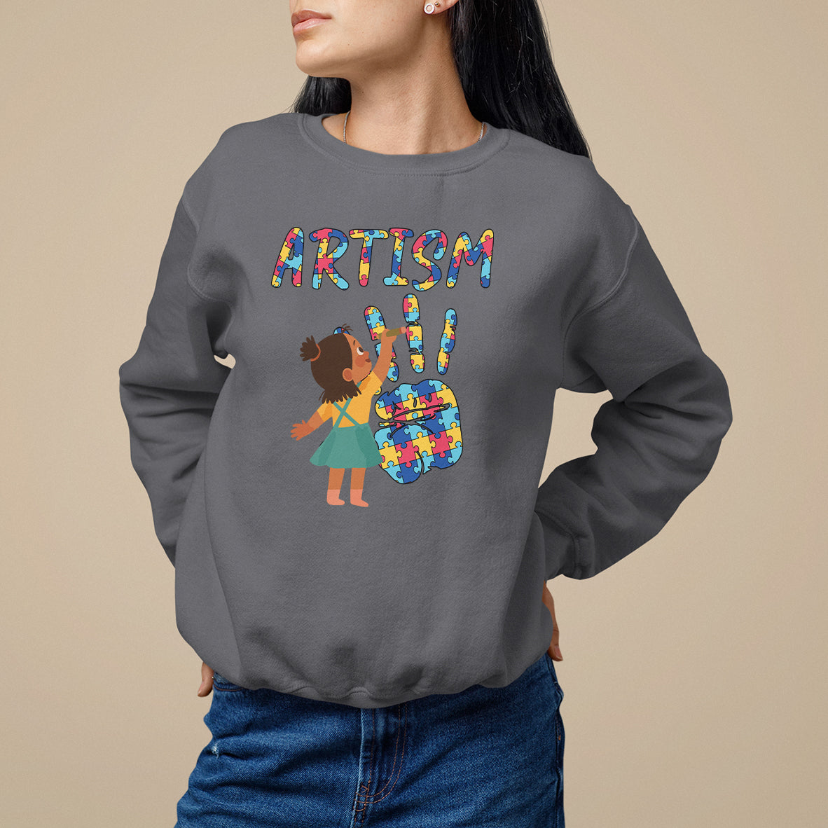 Autism Awareness Sweatshirt Artism Puzzle Girls Women Artist Autistic - Wonder Print Shop