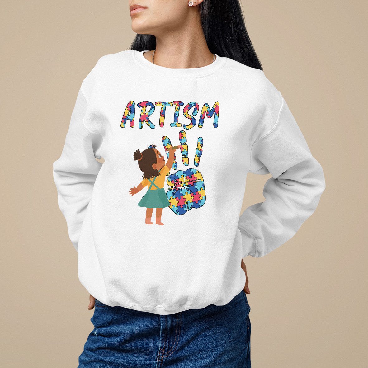 Autism Awareness Sweatshirt Artism Puzzle Girls Women Artist Autistic - Wonder Print Shop