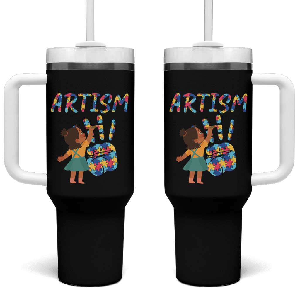 Autism Awareness Tumbler With Handle Artism Puzzle Girls Women Artist Autistic