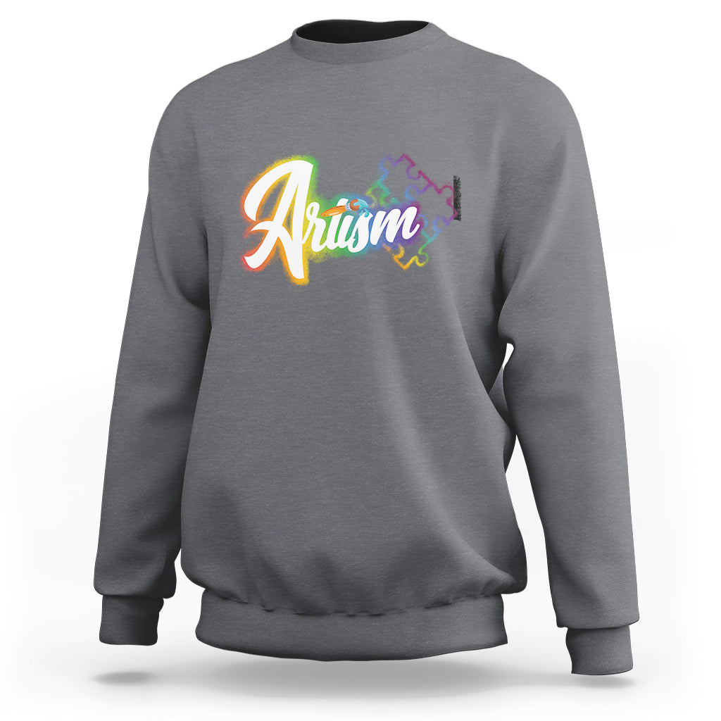 Autism Awareness Sweatshirt Artism Artist Autistic Rainbow Puzzle Aesthetic - Wonder Print Shop