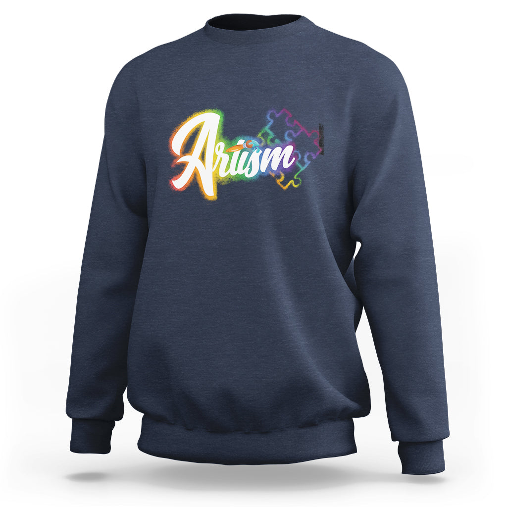 Autism Awareness Sweatshirt Artism Artist Autistic Rainbow Puzzle Aesthetic - Wonder Print Shop
