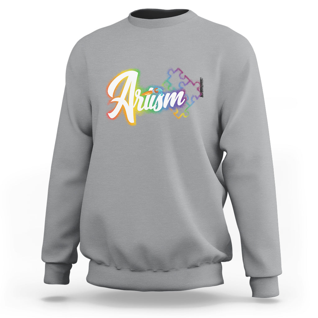 Autism Awareness Sweatshirt Artism Artist Autistic Rainbow Puzzle Aesthetic - Wonder Print Shop