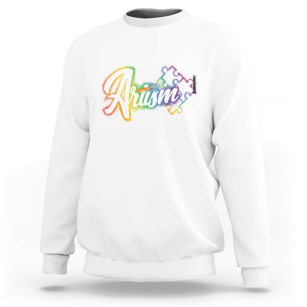 Autism Awareness Sweatshirt Artism Artist Autistic Rainbow Puzzle Aesthetic - Wonder Print Shop