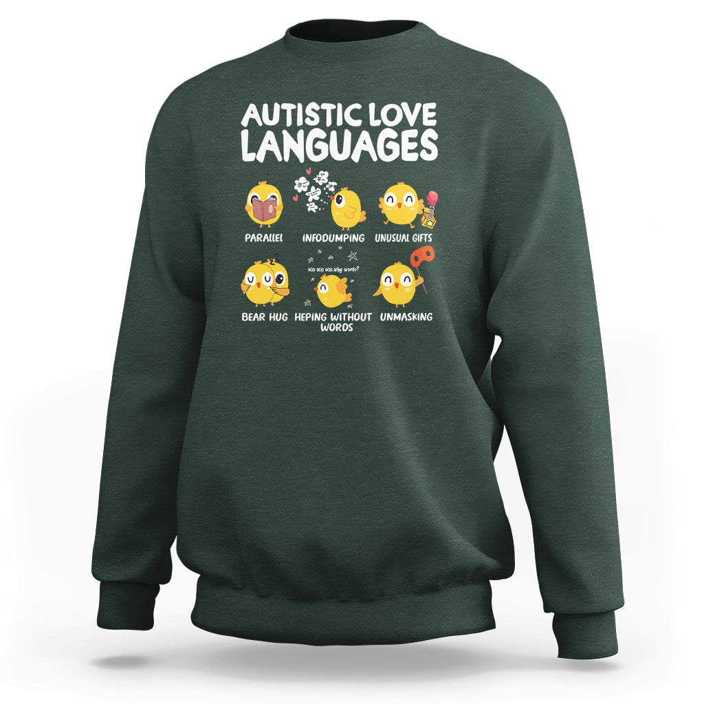 Autism Awareness Sweatshirt Autistic Love Languages Cute Chick - Wonder Print Shop