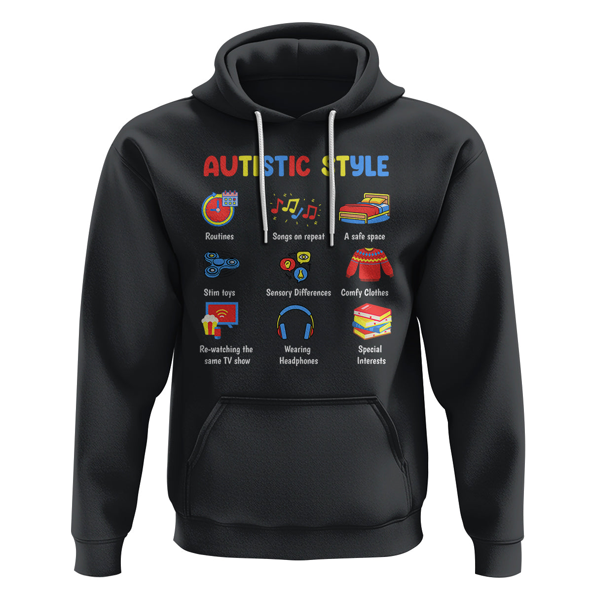 Autism Awareness Hoodie Autistic Style Routines Song On Repeat Stim Toys Sensory Differences - Wonder Print Shop