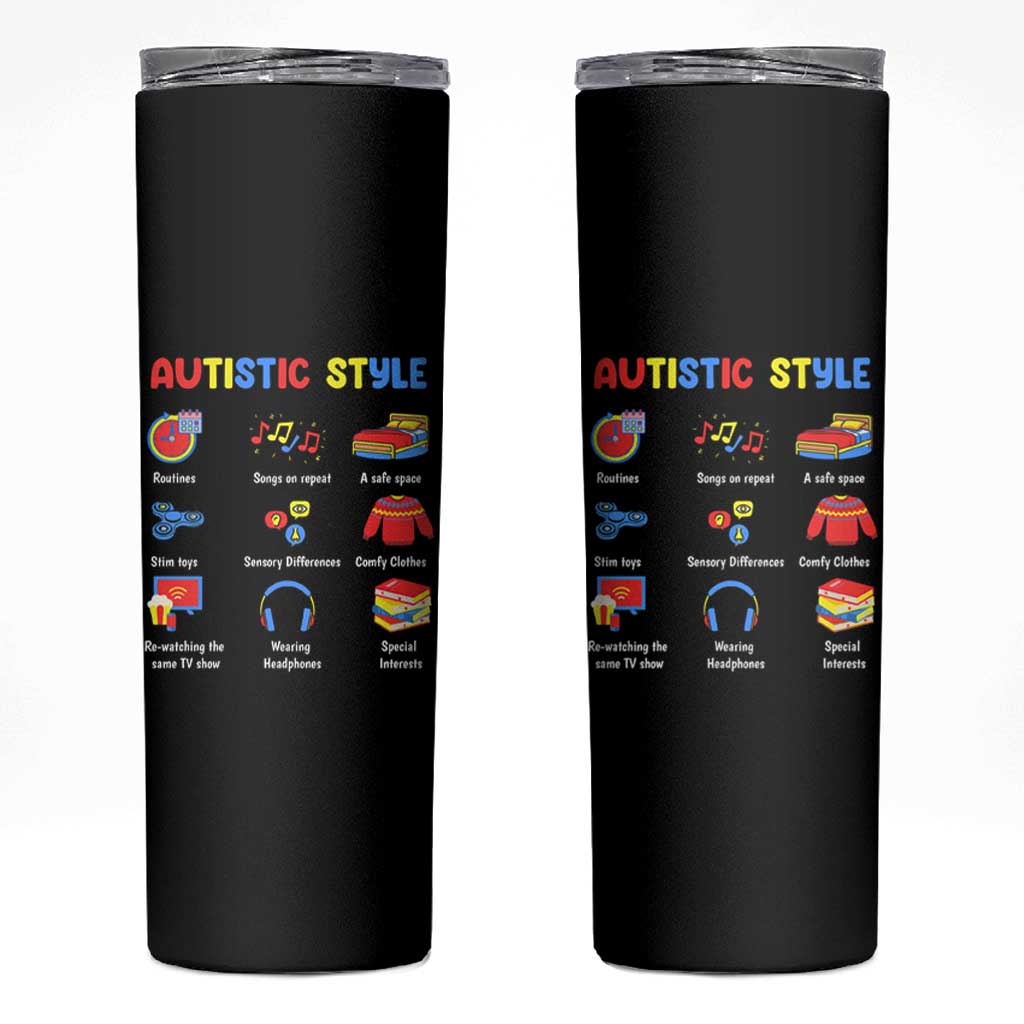 Autism Awareness Skinny Tumbler Autistic Style Routines Song On Repeat Stim Toys Sensory Differences