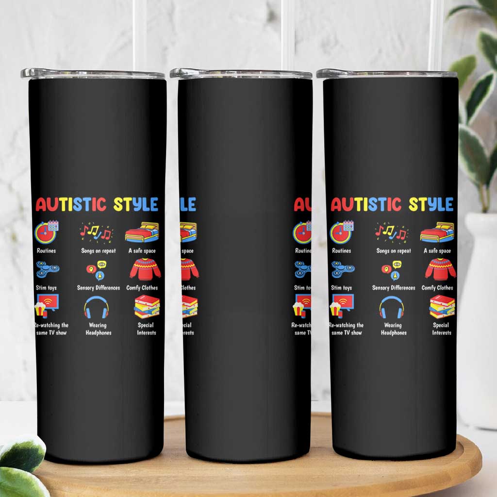 Autism Awareness Skinny Tumbler Autistic Style Routines Song On Repeat Stim Toys Sensory Differences