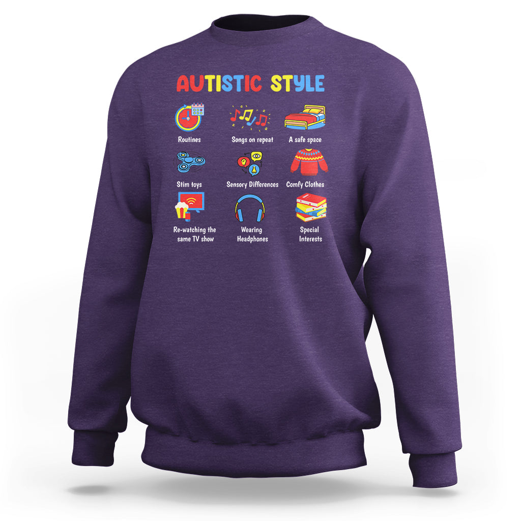 Autism Awareness Sweatshirt Autistic Style Routines Song On Repeat Stim Toys Sensory Differences - Wonder Print Shop