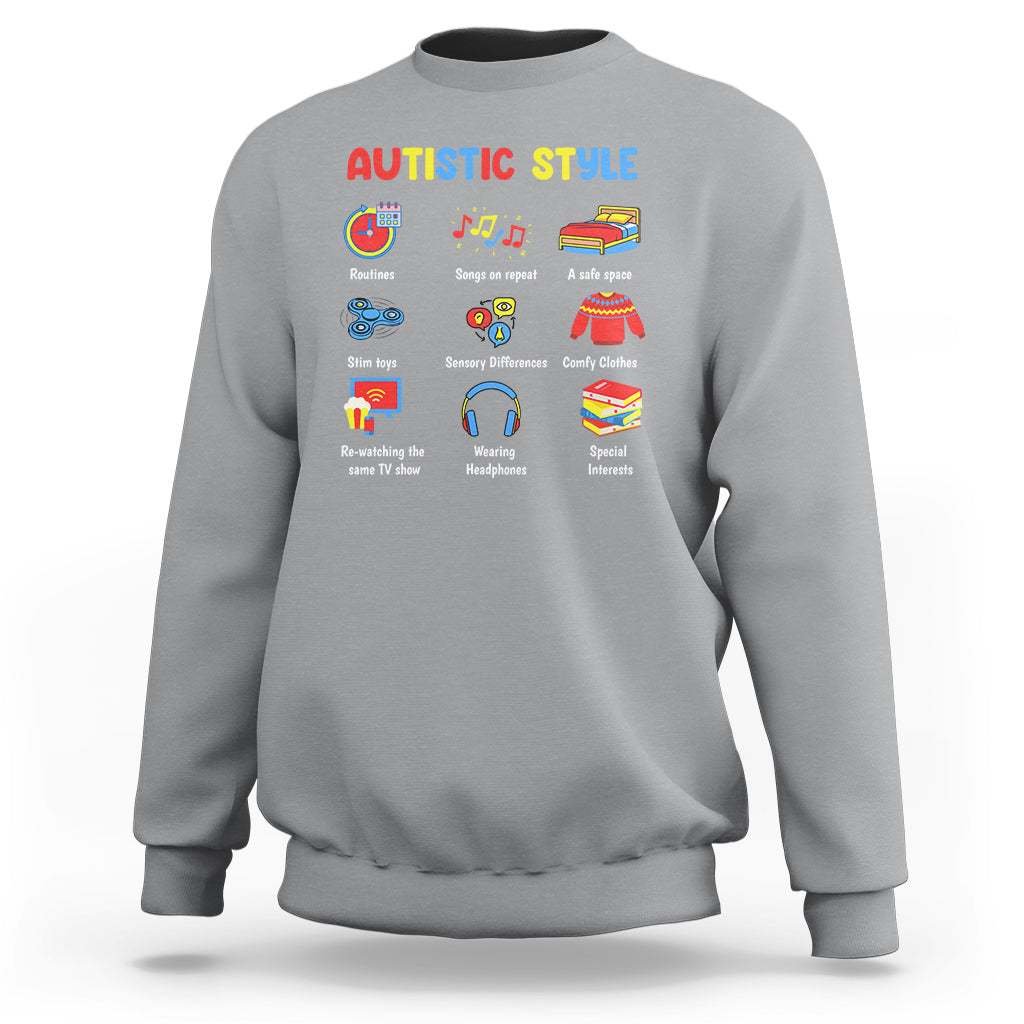 Autism Awareness Sweatshirt Autistic Style Routines Song On Repeat Stim Toys Sensory Differences - Wonder Print Shop