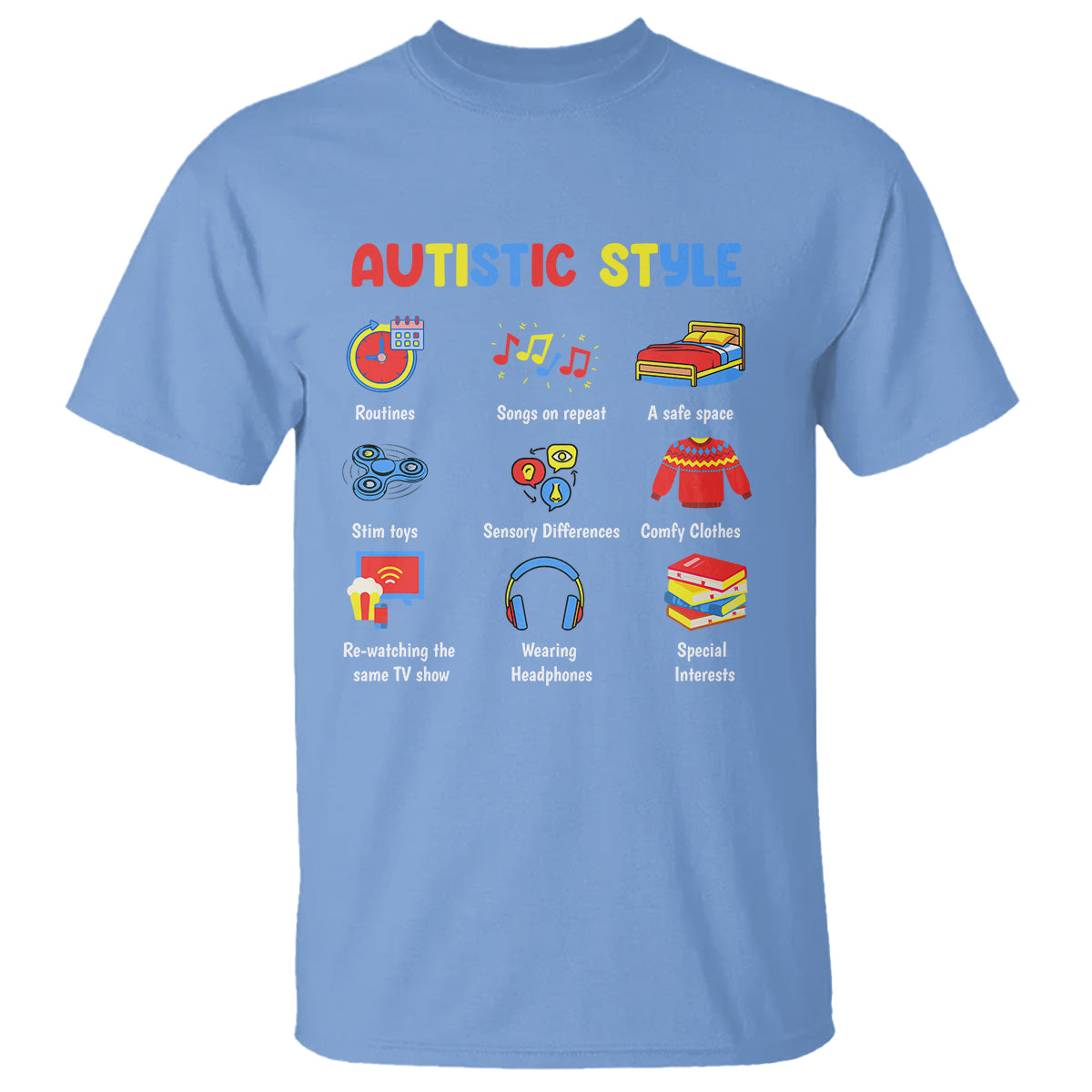 Autism Awareness T Shirt Autistic Style Routines Song On Repeat Stim Toys Sensory Differences - Wonder Print Shop