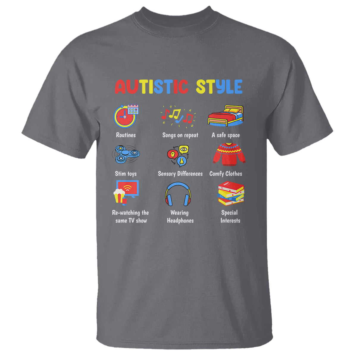 Autism Awareness T Shirt Autistic Style Routines Song On Repeat Stim Toys Sensory Differences - Wonder Print Shop