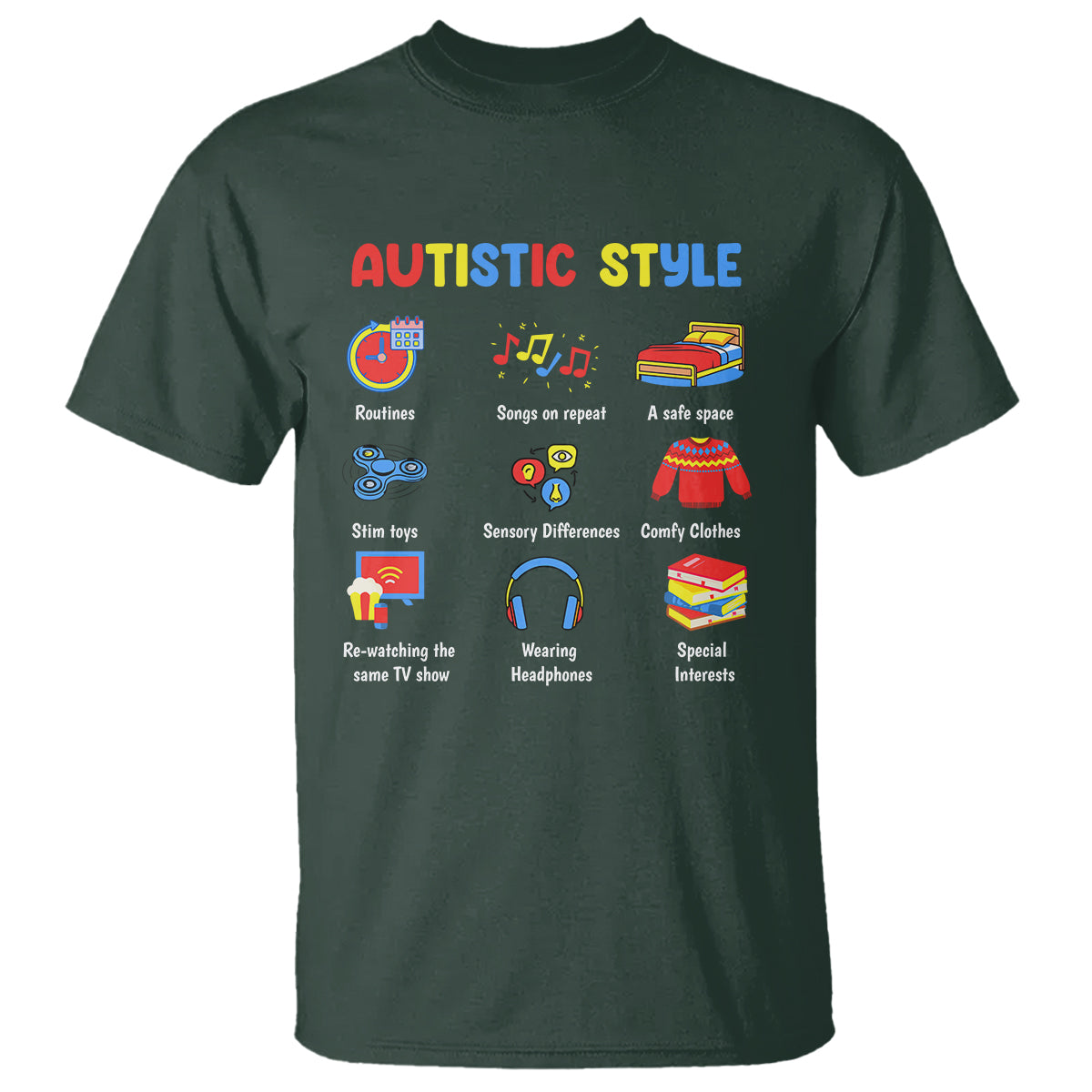 Autism Awareness T Shirt Autistic Style Routines Song On Repeat Stim Toys Sensory Differences - Wonder Print Shop