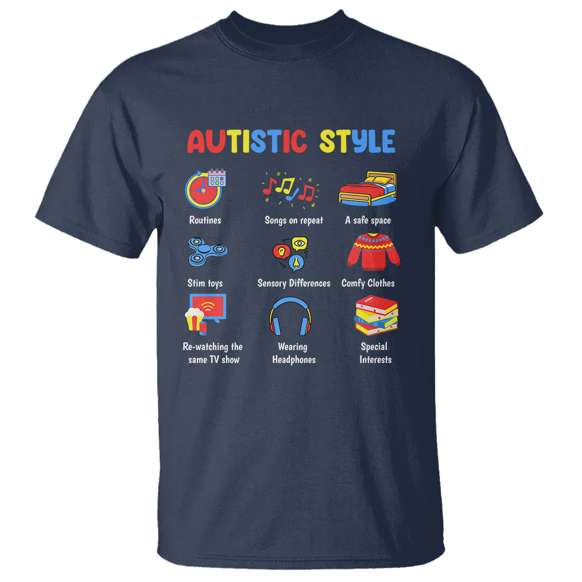 Autism Awareness T Shirt Autistic Style Routines Song On Repeat Stim Toys Sensory Differences - Wonder Print Shop