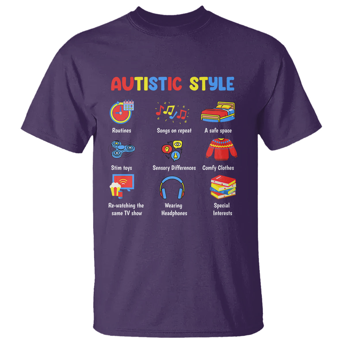Autism Awareness T Shirt Autistic Style Routines Song On Repeat Stim Toys Sensory Differences - Wonder Print Shop