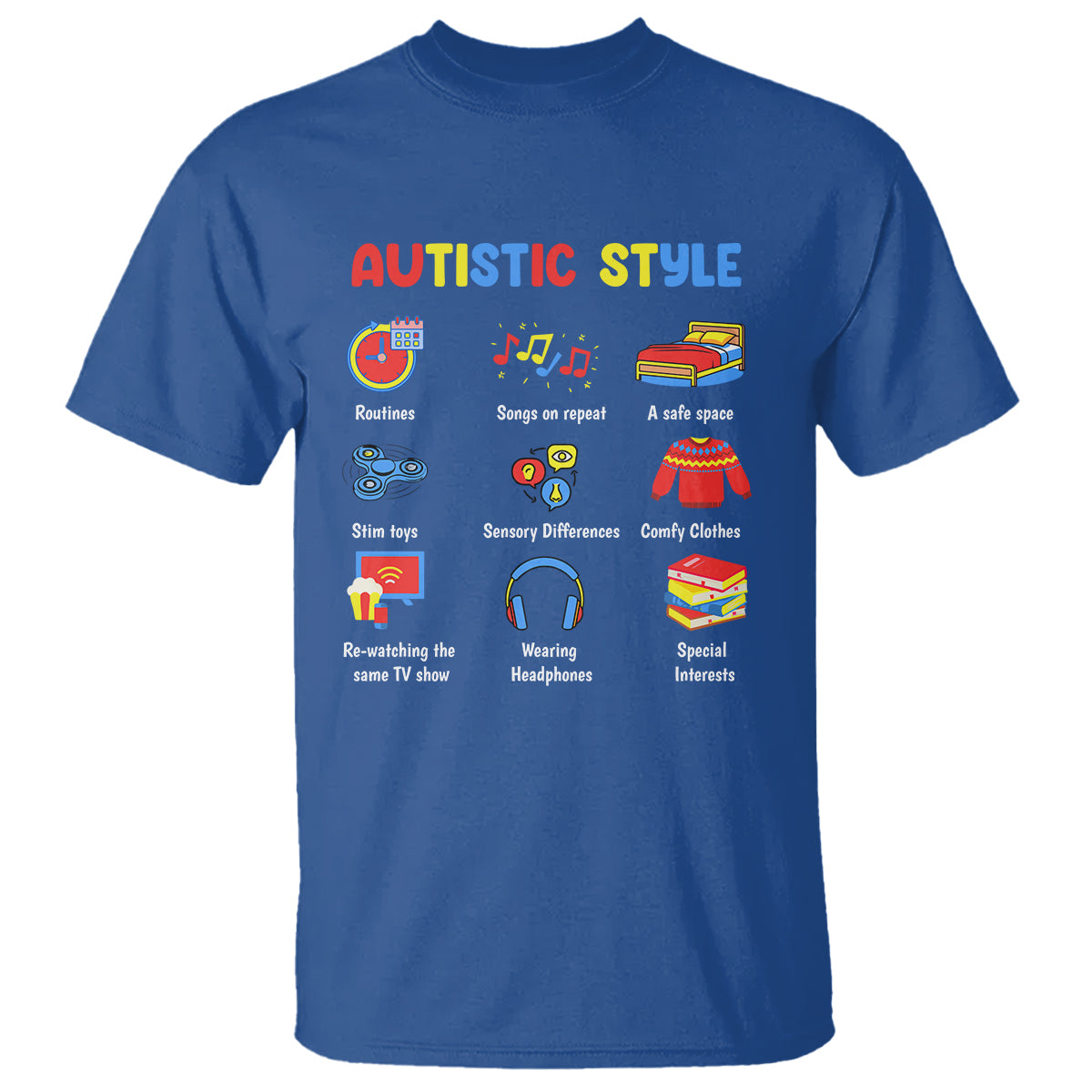 Autism Awareness T Shirt Autistic Style Routines Song On Repeat Stim Toys Sensory Differences - Wonder Print Shop