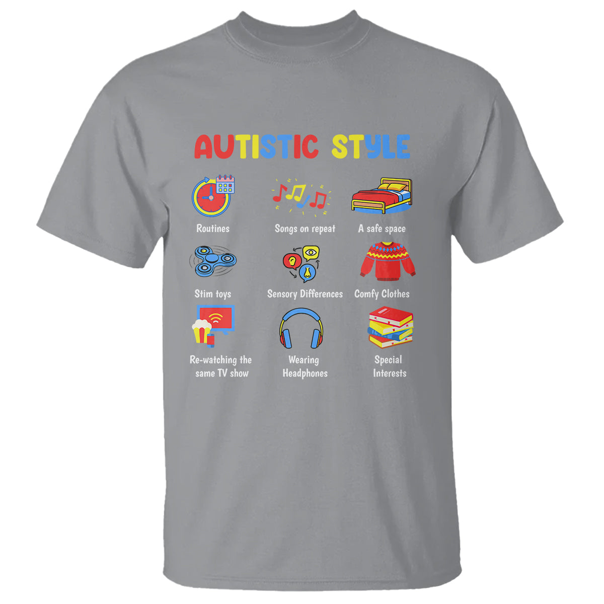 Autism Awareness T Shirt Autistic Style Routines Song On Repeat Stim Toys Sensory Differences - Wonder Print Shop