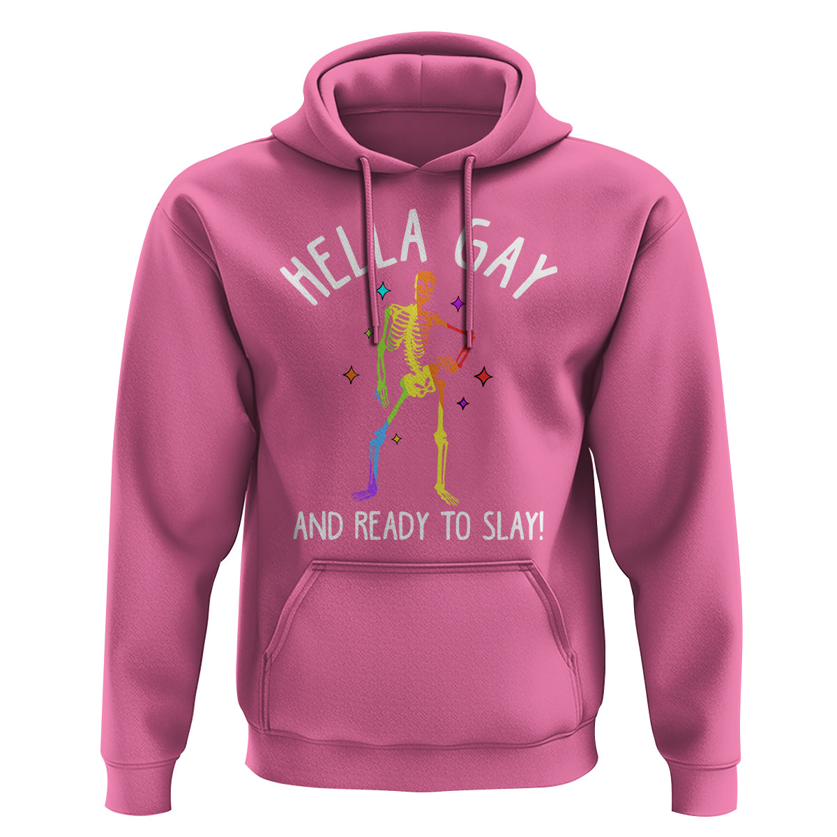 Funny LGBT Pride Hoodie Hella Gay And Ready To Slay Rainbow Skeleton - Wonder Print Shop