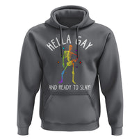 Funny LGBT Pride Hoodie Hella Gay And Ready To Slay Rainbow Skeleton - Wonder Print Shop