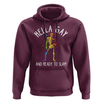 Funny LGBT Pride Hoodie Hella Gay And Ready To Slay Rainbow Skeleton - Wonder Print Shop