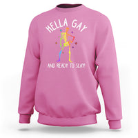 Funny LGBT Pride Sweatshirt Hella Gay And Ready To Slay Rainbow Skeleton - Wonder Print Shop