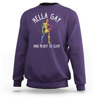 Funny LGBT Pride Sweatshirt Hella Gay And Ready To Slay Rainbow Skeleton - Wonder Print Shop