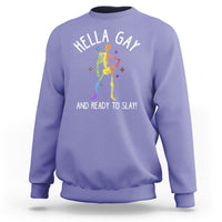Funny LGBT Pride Sweatshirt Hella Gay And Ready To Slay Rainbow Skeleton - Wonder Print Shop