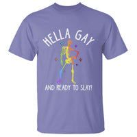 Funny LGBT Pride T Shirt Hella Gay And Ready To Slay Rainbow Skeleton - Wonder Print Shop