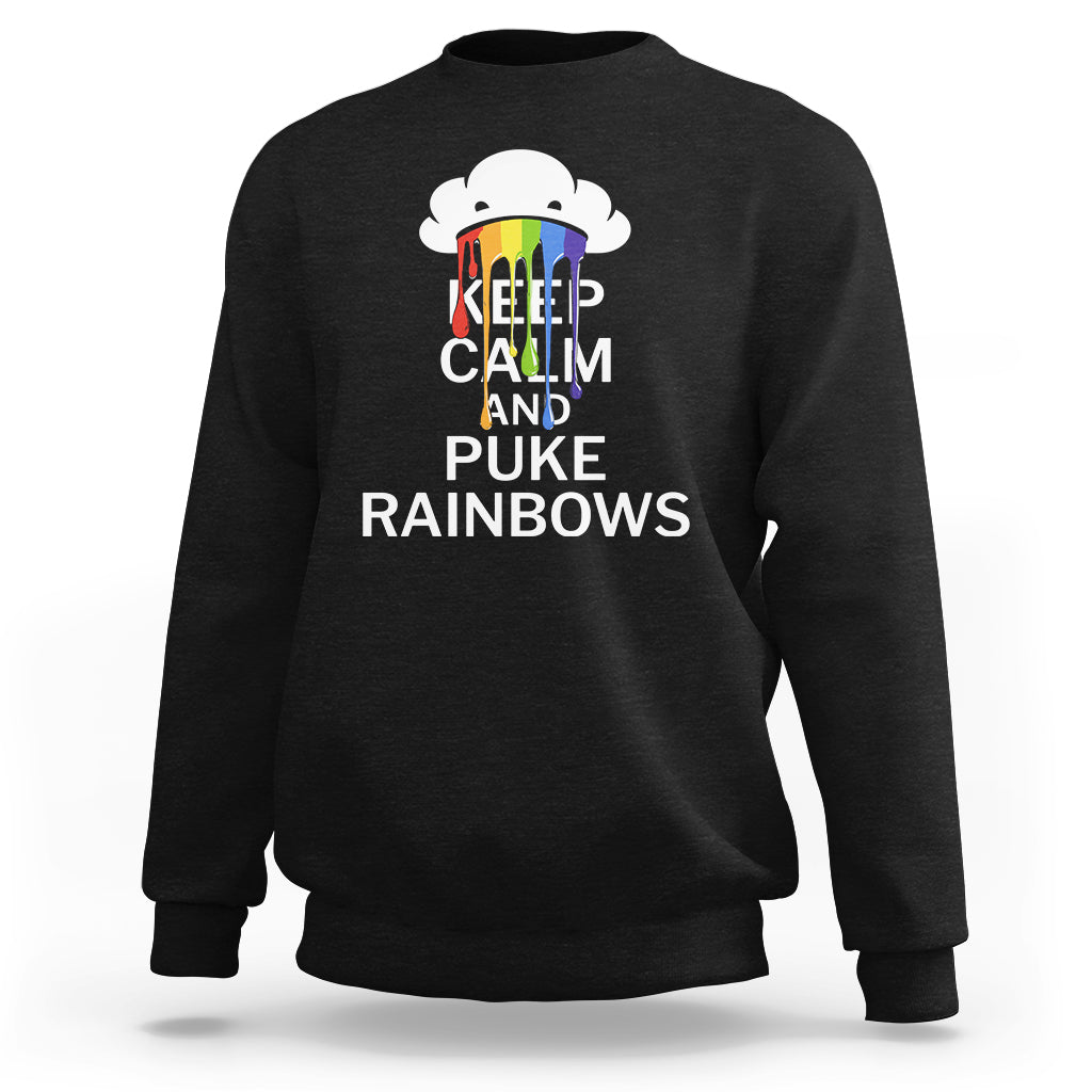 Funny LGBT Pride Sweatshirt Keep Calm And Puke Rainbow - Wonder Print Shop