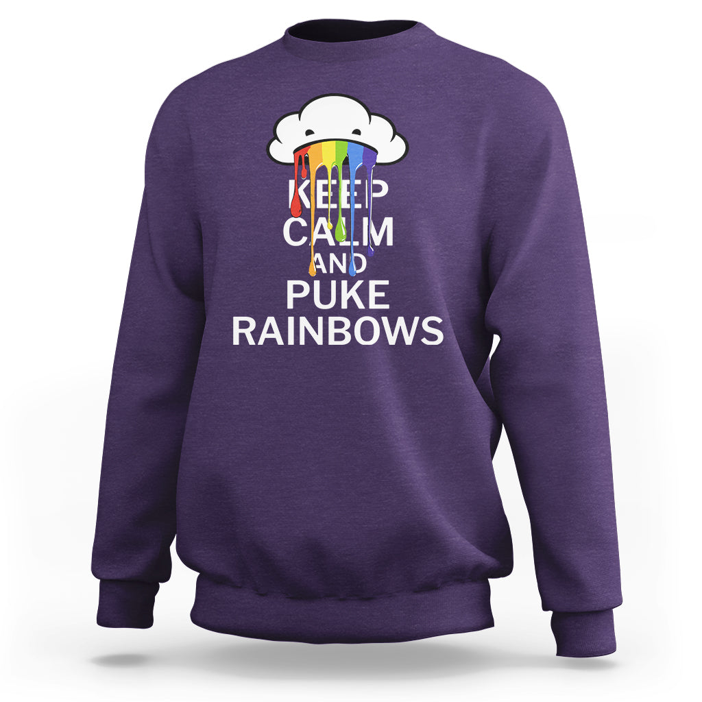 Funny LGBT Pride Sweatshirt Keep Calm And Puke Rainbow - Wonder Print Shop