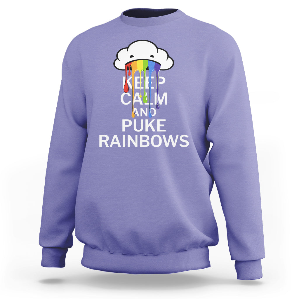 Funny LGBT Pride Sweatshirt Keep Calm And Puke Rainbow - Wonder Print Shop