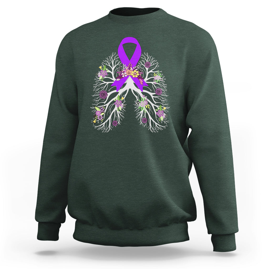 Just Breathe Purple Ribbon CF Cystic Fibrosis Awareness Sweatshirt - Wonder Print Shop