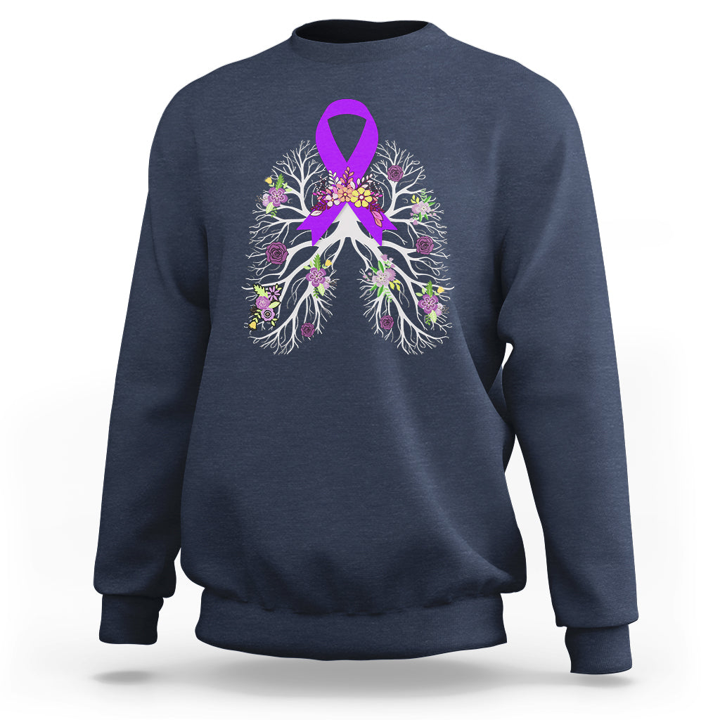 Just Breathe Purple Ribbon CF Cystic Fibrosis Awareness Sweatshirt - Wonder Print Shop