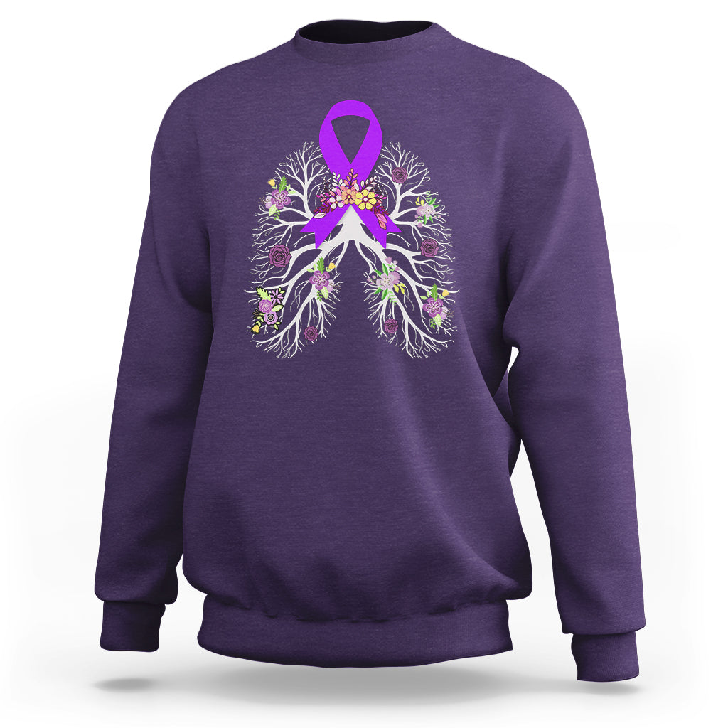 Just Breathe Purple Ribbon CF Cystic Fibrosis Awareness Sweatshirt - Wonder Print Shop